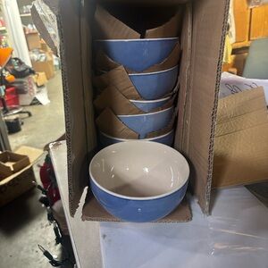 New POPSHELF 6-pack Set of Blue and White cereal Bowls - 22 fl oz